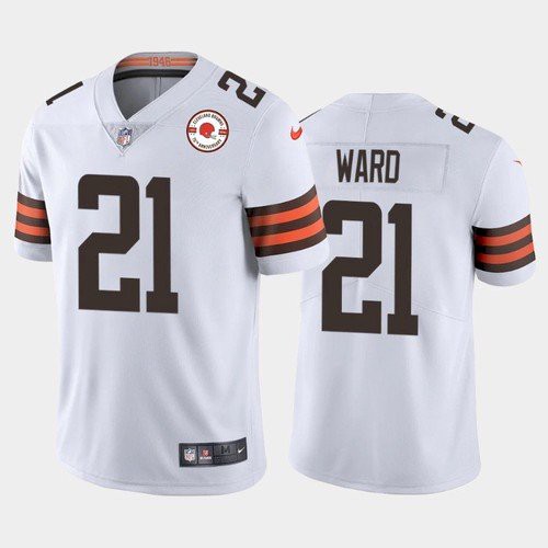 Men's Cleveland Browns #21 Denzel Ward 2021 White NFL 75th Anniversary Vapor Untouchable Limited Stitched Jersey Men's Cleveland Browns #21 Denzel Ward 2021 White NFL 75th Anniversary Vapor Untouchable Limited Stitched Jersey
